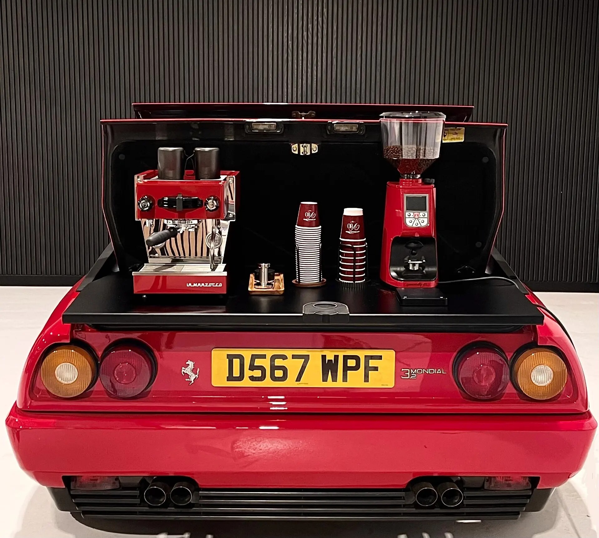 Full rear view of the Ferrari Mondial espresso installation